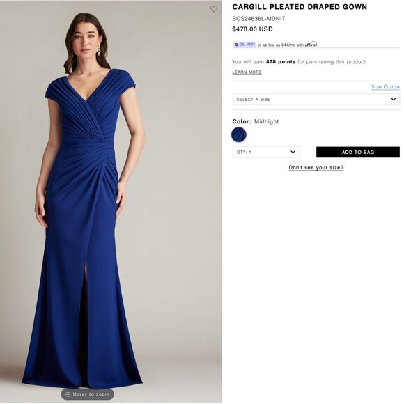 Tadashi Shoji Cargill Pleated Draped Gown in Midnight - Picture 1 of 9